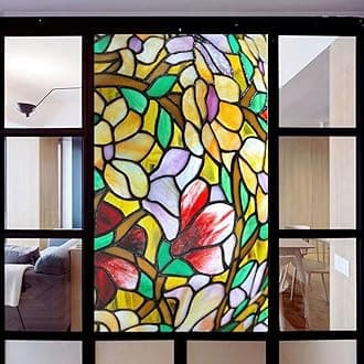 Stained Glass Church Style Decorative Privacy Window Film Static Cling No Adhesive Heat Control Glass Sticker for Home Office W35.4 x H78.7(90x200cm)