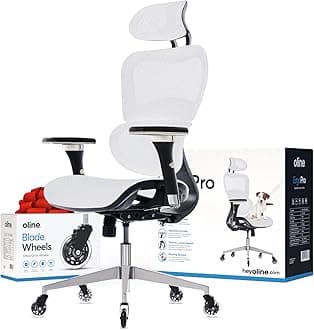 ErgoPro Ergonomic Office Chair with 4D Adjustable Armrest, 3D Lumbar Support and Blade Wheels - Mesh Computer Gaming Rolling Desk Executive Swivel Home Chair (White)