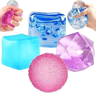 4Pcs Large Ice Cube Squishy and Diamond Stress Balls Toys Set for Kids Adults, Square Slow Rise Sugar Sensory Fidget Toy for Autism ADHD Boys Girls Classroom Office and Trip Stress Relief Squeeze Cube