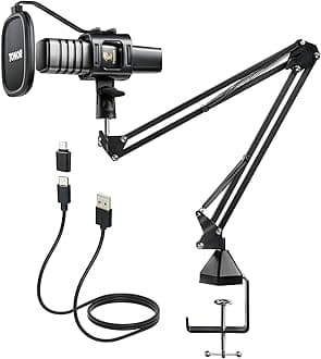 USB Microphone Kit, PC Podcast Recording Cardioid Condenser Computer Mic Set for Gaming, Streaming, Singing, Voice Over, YouTube, Studio Mic Bundle with Adjustable Arm Stand, TC30+
