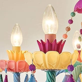 LAKIQ Colorful Crystal Hanging Chandelier Light Fixture 6 Lights European Girls Room Pendant Ceiling Lighting Candle Chandelier for Girls Bedroom Living Room Dining Room Coffee Shop (Style B)