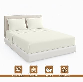 ARlinen Queen Waterbed Sheet Set - 4 Piece, 100% Cotton, 15 Inch Deep Pockets, Attached Design, Extra Soft Solid Ivory Bed Sheets