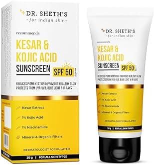 Kesar & Kojic Acid Sunscreen SPF 50+ Pa++++ |In-Vivo Tested | For Pigmentation-Free Skin | Lightweight & Non Greasy | For UVA/UVB & Blue Light & IR Protection | No White Cast | For All Skin Types | For Men & Women | 30 g