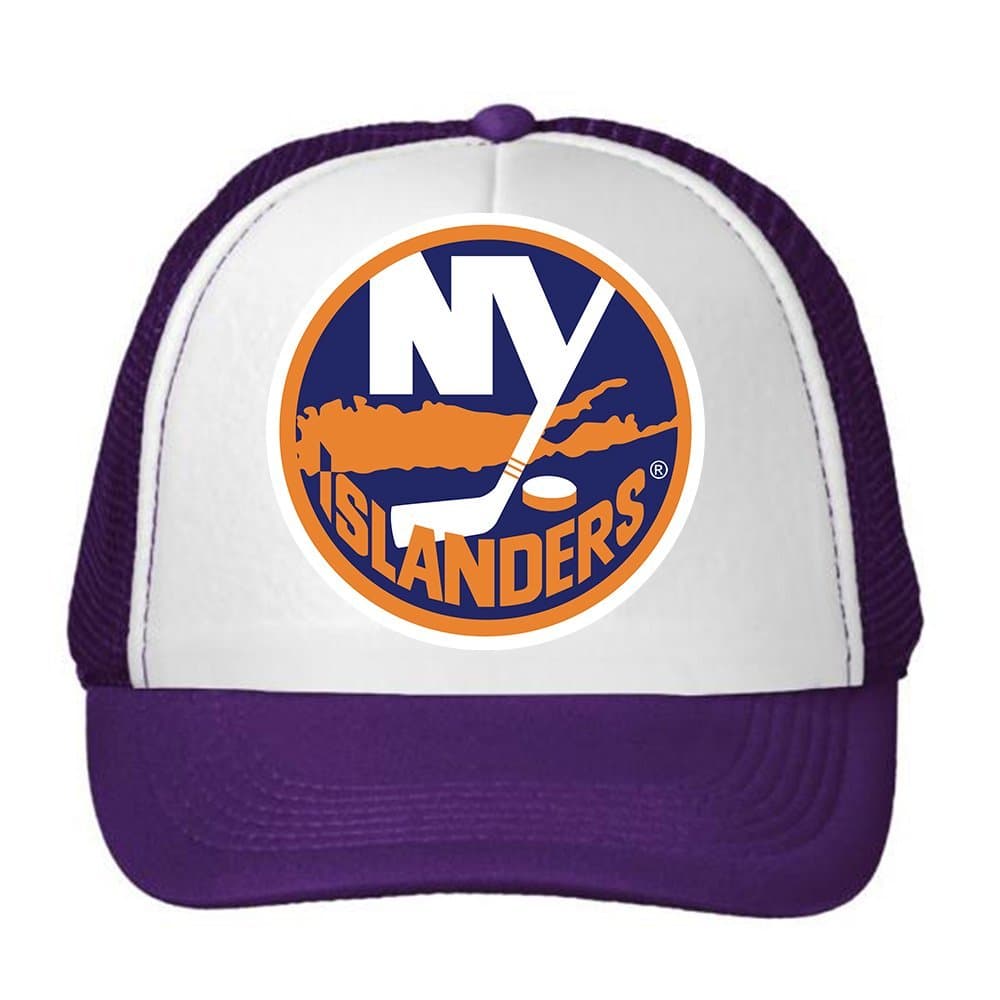NY Islanders Logo Trucker Hat Mesh Back Snapback Strap Baseball Purple Cap