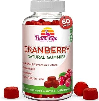 Cranberry Gummy Supplement for Women, Men, and Kids. Vegetarian, No Gluten, Gelatin or GMO. Kosher and Halal. 60 Count