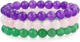 Bling Jewelry Unisex Stackable Set Of 3 Gemstone Round Bead 8MM Stretch Bracelet For Women Teen Men Multi Strand Stacking Adjustable