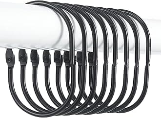 Goowin Shower Curtain Hooks, 24 Pcs Shower Curtain Rings Rust Proof Metal Oval Rings Clasp Closed Shower Curtain Rings for Bathroom Shower Rods Curtains（Black）