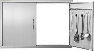 VEVOR BBQ Access Door, 39W x 26H Inch Double Outdoor Kitchen Door, Stainless Steel Flush Mount Wall Vertical with Handles and Hooks, for BBQ Island, Grilling Station, Outside Cabinet