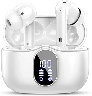 Btootos Wireless Earbuds, Bluetooth 5.4 Headphones In Ear with 4 ENC Noise Cancelling Mic, 2026 New Bluetooth Earphones Mini Deep Bass Stereo Sound, 36H Playtime LED Display Wireless Earbuds White
