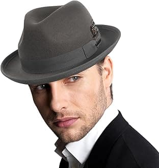 Men's Wool Fedora Hats Women Felt Trilby Derby Hat with Feather