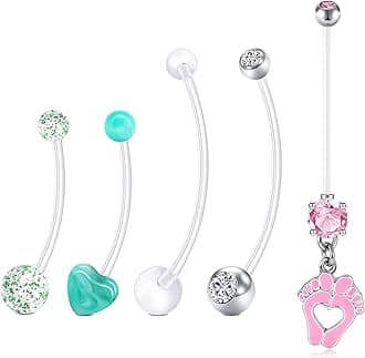 LAURITAMIPregnancy Belly Button Rings 14G Clear Acrylic Bioflex CZ Sport Maternity Belly Navel Ring Barbell Body Jewelry Piercing