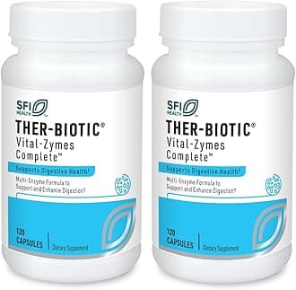Klaire LabsVital-Zymes Complete Digestive Enzymes - Helps Aid Digestion and Breakdown Proteins, Peptides, Carbs, Sugars, Fats & Fibers - 20 Active Enzymes (DPP-IV Activity) (120 Count / 2 Pack)
