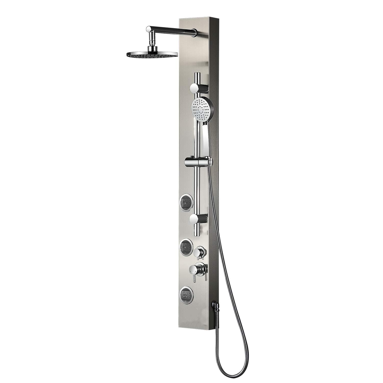 Vantory Shower Panel System Real #304 Stainless Steel Wall Mount,Rainfall,Multi-functional Massages Spray Jets,with 3-Function Hand Shower,Adjustable sliding pole