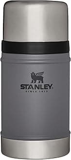 Stanley Vacuum Insulated Large Food Jar, 18/8 Stainless Steel Food Jar for Cold and Hot Food, Soup Thermos with Leak Proof Lid Doubles as Cup, Wide Mouth Food Thermos, Charcoal, 24oz