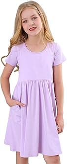 Stelle Girls Short Sleeve Dress Summer Kids Toddler Skater Twirl A Line Solid Color T-Shirt Dress for School Casual 3-12 Y