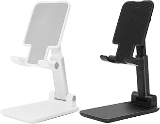 2 Pack Cell Phone Stand, Fully Adjustable Angle Height Phone Stand for Desktop, Foldable Phone Holder Compatible with All Phones 15 14 13 12 11 (Black and White)