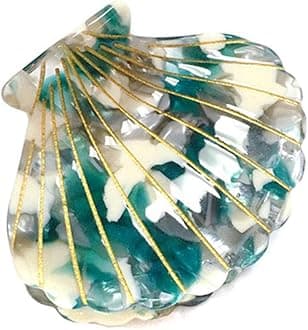Women Fashion Shell Shape Claw Clips Acrylic Resin Jaw Clip Hair Clamps Marble Pattern Hairpins Hair Accessories (Peacock green)