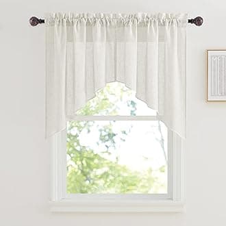 RYB HOME Window Topper Curtains - Linen Sheer Window Toppers Swag Curtains Simitransparent Sheer Valances for Bedroom Cabinet Kitchen, Linen, 36 x 36 inch Long, 2 Panels