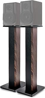 BQKOZFIN 35.43 inch(90cm) Wood Speaker Stands, 1 Pair, Stands for Home-Cinema HiFi Bookshelf Box and Satellite Speakers Wood Grain Enhanced Audio Listening Experience for Home Theaters