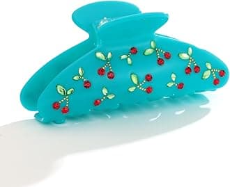 LILIE&WHITE Blue Acrylic Hair Clips For Women Cherry Hair Clip Claw With The Rhinestone Pattern In Red Cherry Strong Hair Fix Hair Clips Jewelry Fashion Gift For Women Hair Accessory