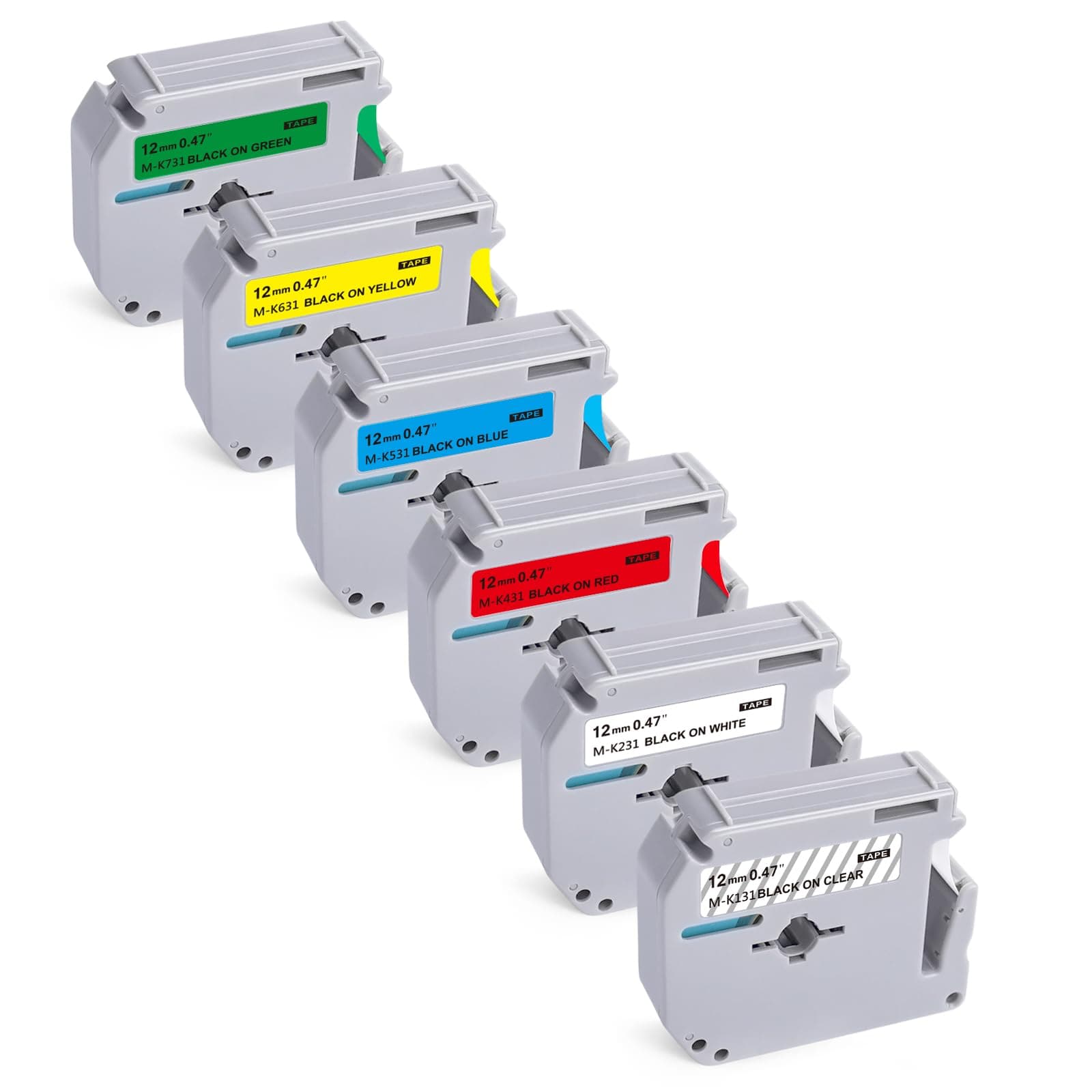6Pk P Touch M Tape Work with PT-65 PT-70 PT-70BM PT-M95 PTM95 Replace with Brother P Touch M Tape 12mm 0.47 M-K 131 M-K231s 431s 531s 631s 731s for Brother PTouch PT-45 PT-80 PT-90,8m 26.2ft