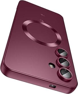 Magnetic for Samsung Galaxy S24 Case [Compatible with MagSafe][Built-in Camera Lens Protector] Slim Soft Silicone Bumper Shockproof Metallic Luster Phone Case (Burgundy)