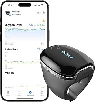 O2Ring-S Sleep Pulse Oximeter Bluetooth with Vibration Reminder, 24 Hour Battery Life Rechargeable Oxygen Monitor Finger Adults, Sleep Tracker with 4*10 Hours Built-in Memory, Professional APP