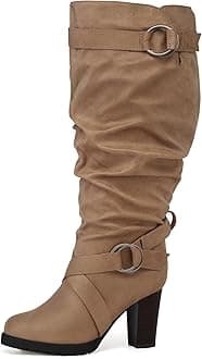 mysoft Women's Wide/Extra Wide Calf Knee High Boots Fashion Chunky Block Heel Pull On Winter Boots with Side Zippers