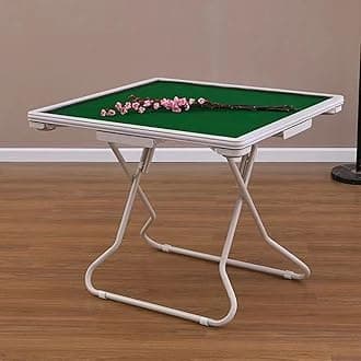 Mahjong Table Foldable, Mahjong Table, Domino Table with Drawers and Cup Holders, PVC Straight Edge Card Table, Wear-Resistant Desktop for Clubs, Bars (Green-2)