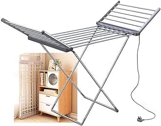 Winged Clothes Drying Rack Folding Indoor, 230W Electric Heated Clothing Dryer Rack, 18 Heated Bars, Collapsible Portable Laundry Drying Racks, for Drying Clothes Towels Bed Linen