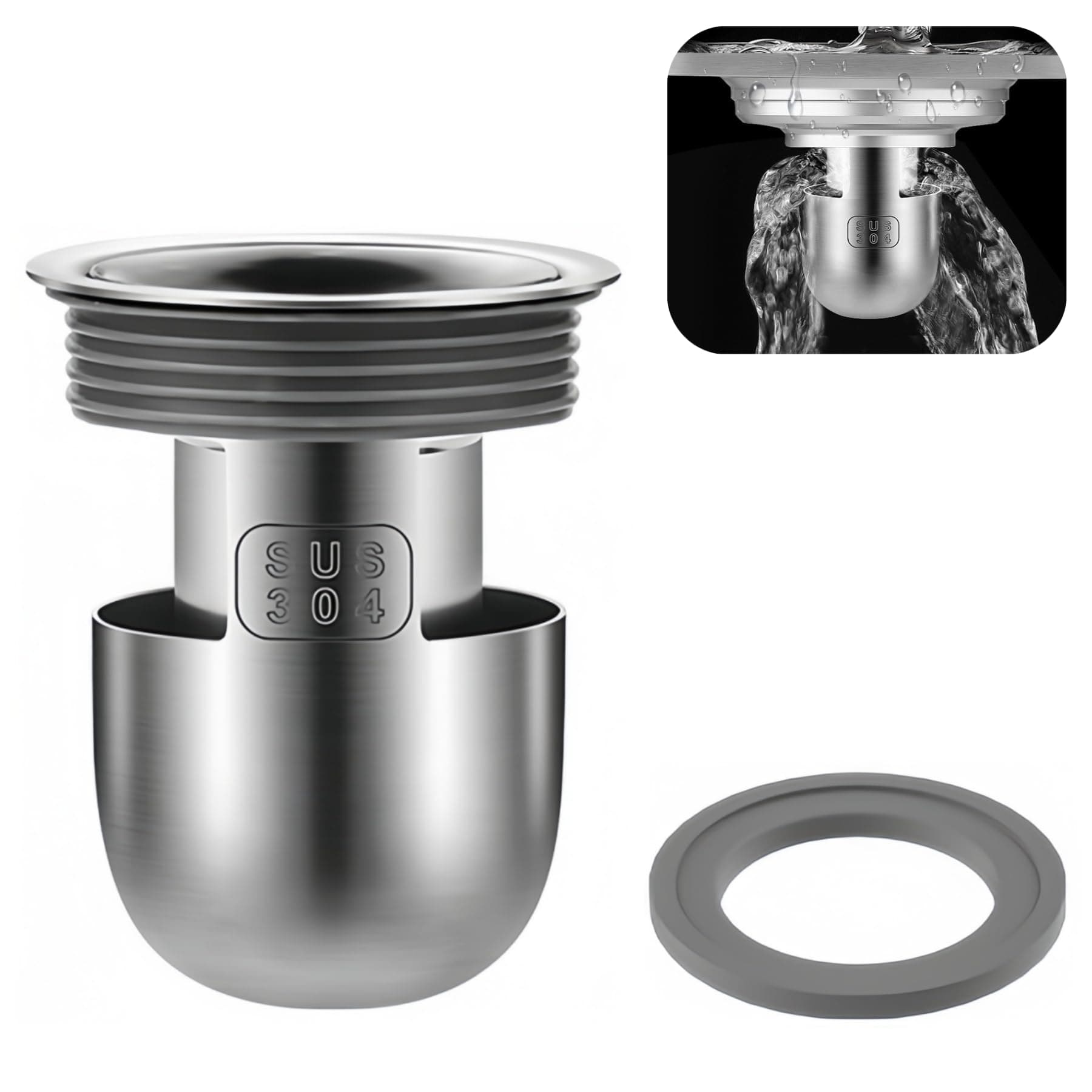 Shower Floor Drain Backflow Preventer, One Way Drain Valve Sewer, 304 Stainless Steel Material, Anti- Odor Plugs for Bathroom (1, Depth 2.4'')