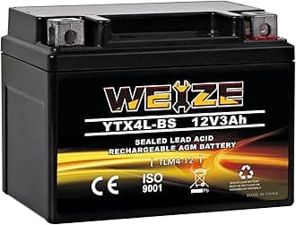 Weize YTX4L-BS High Performance-Rechargeable-Sealed Motorcycle Battery Compatible With Polaris Scrambler, Sportsman 90, Honda Scooters NQ50 Spree,Kawasaki 110 Can-Am DS70,Yamaha TTR125E/LE