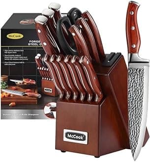 McCookKnife Sets,Stainless Steel Kitchen Knife Block Set with Built-in Sharpener
