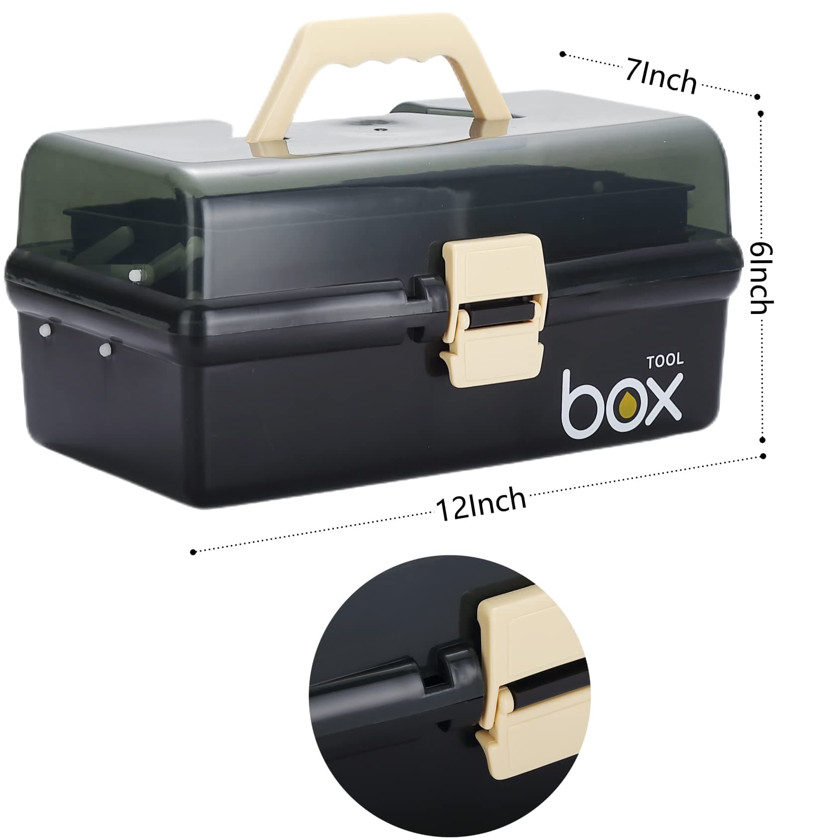 2PCS 12'' Three-Layer Clear Plastic Storage Box/Tool Box, Multipurpose Organizer and Portable Handled Storage Case for Art Craft and Cosmetic (Black)