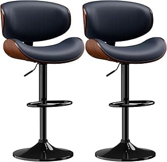Bar Stools Set of 2, Adjustable Swivel Leather Bar Stools for Kitchen Island, Mid Century Modern Counter Height Bar Chairs Barstools with Back & Footrest (Blue)