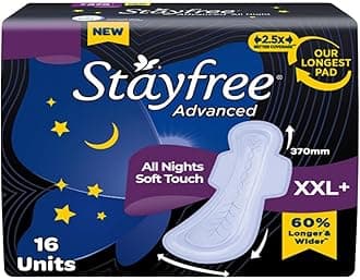 Advanced XXXL Thin Sanitary Pads for Women | 16 Soft Cotton Pads for All Night Ultra Comfort | Absorbs 2x More with Wider Back | Prevent Rashes | Odour Control