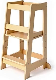 Stepup Baby Montessori Toddler Tower Kitchen Helper with Adjustable Steps with Safety Rail, Solid Wood, Varnished