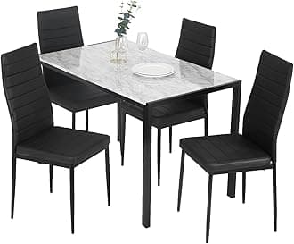 FDW Dining Table Set Dining Room Table Set for Small Spaces Kitchen Table and Chairs for 4 Table with Chairs Home Furniture Rectangular Modern (White Marble)