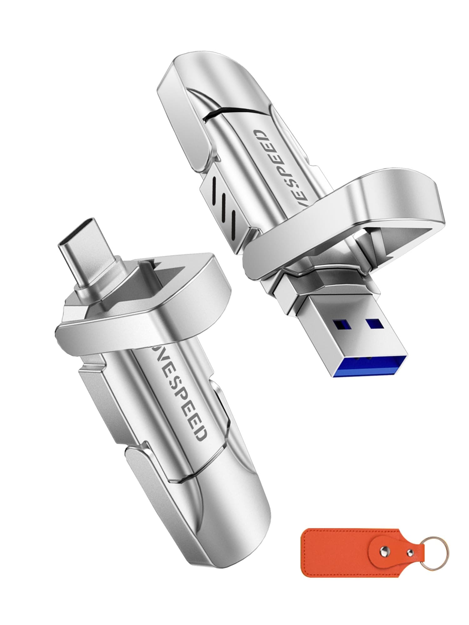 MOVE SPEED 128GB Solid State Flash Drive 400MB/s High Speed Type C + USB 3.2 Drive Dual Port, Thumb Drive Compatible with iPhone 15, 16,17 Series/Android Phone/MacBook/Audio/Smart TV(1 Pack)