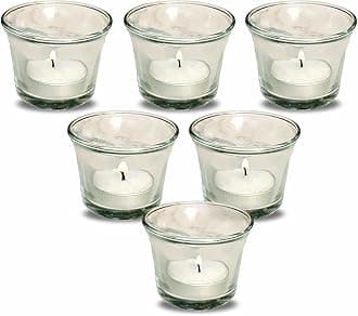 White Glass Votive Candle Holders, White Tealight Candle Holder for Wedding Home Table Centrepiece Decorations (6pcs)
