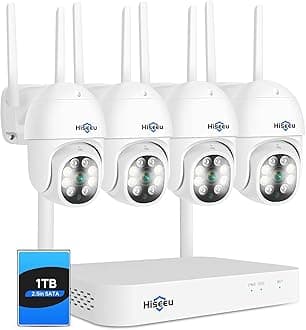 PTZ Camera Wireless System- Hiseeu 3MP Security Camera System Two Way Audio, Auto Tracking, Full Color Night Vision, IP66 Waterproof, Expandable 10CH NVR, 24/7 Record with 1TB Hard Drive