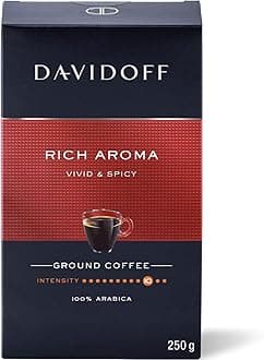 Davidoff Rich Aroma Ground Coffee – 100% Arabica, Intensity 10, Roast Level 4, Vivid & Spicy with Elegant Acidity & Fruity Notes – Vacuum-Packed 250g – Premium European Roast