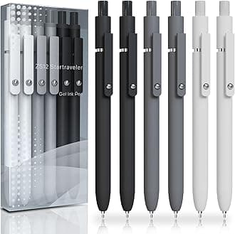 Gel Pens, 6 Pcs 0.5mm Fine Point Black Ink Pen With Smooth Writing, Office Desk Accessories, Writing Supplies Gifts for Men Women, Quick Dry Pens Ballpoint For Journaling, Black/Gray/White