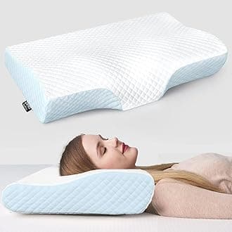 Memory Foam Pillow, Contour Cervical Orthopedic Memory Foam Pillows Supports Neck Pain and Shoulder Pain for Sleeping, Ergonomic Cervical Pillow Neck Support Pillow for Side Back (Cuve Sky Blue)