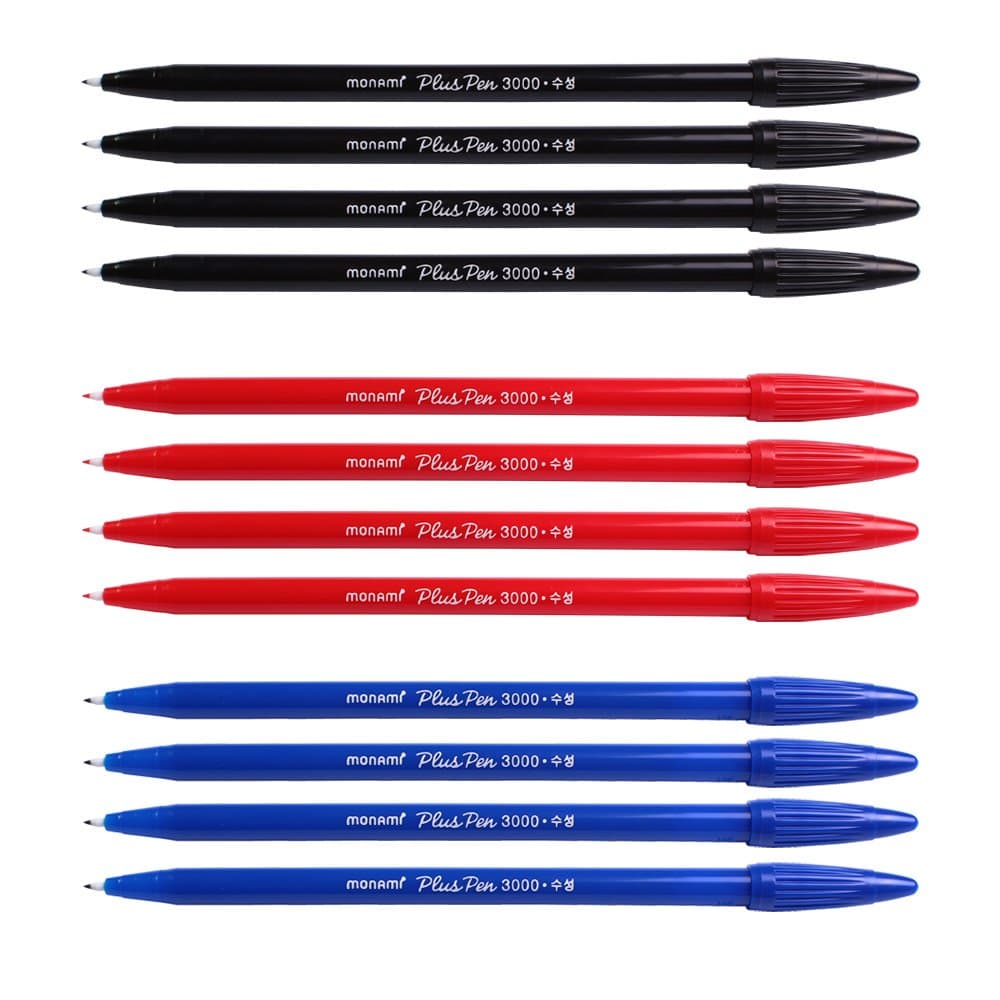 Monami Plus 3000 Office Sign Pen Felt Tip Water Based Ink Color Pen Complete Red, blue, black Dozen Box