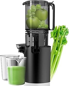 Cold Press Juicer, 5.8" Wide Feed Chute Juice Extractor Machine with 400W, High Juice Yield, Slow Masticating Juicer for Whole Vegetables & Fruits (Black)