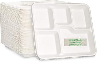 5 COMPARTMENT STRONG DISPOSABLE PLATES for LUNCH & DINNER 30X20X5cm PACK OF 25, USED FOR HOT & COLD FOODS, Biodegradable 5 Compartment Dinner Plates for Household Parties, Birthday Christmas Party