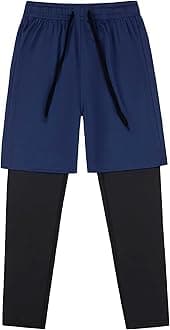 DANI CHINS Boys 2 in 1 Athletic Active Leggings Sports Running Quick Dry Breathable Compression Pants