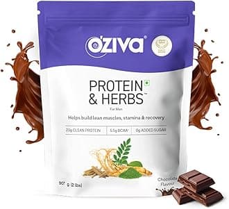 Protein & Herbs, Men with Multivitamins,Ashwagandha,Brahmi,Maca, Musli for Improved Stamina, Lean Muscles & Recovery, 2.2 lbs, Chocolate. Soy Free, Gluten Free, Non GMO
