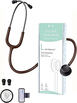 FriCARE Dual Head Stethoscope - Stethoscopes for Nurses, Medical Nursing Students, Paramedics/EMT/LVN/VNA Backup Estetoscopio, Earth Brown Tube Matte Black Finish Chestpiece
